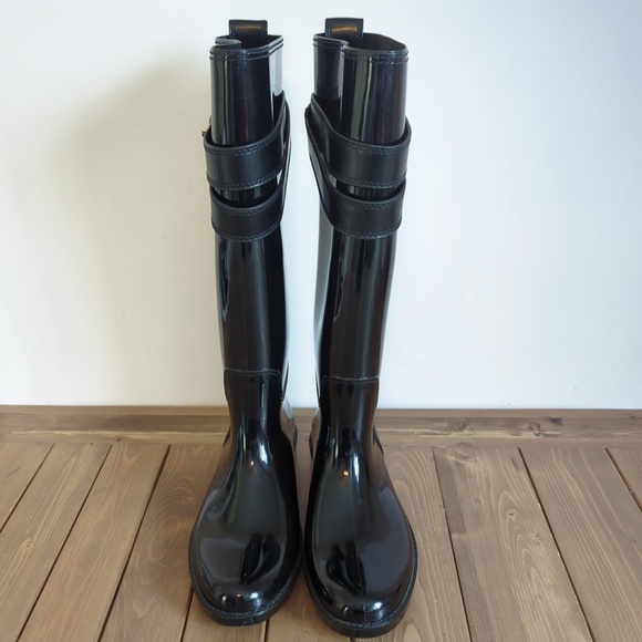 Coach Women’s Tall Shiny Black Rain Boots SZ 7 - Picture 3 of 15